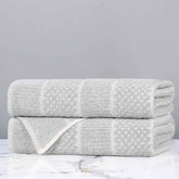 Cotton Blend Checkered and Rib Bath Towel Set of 2